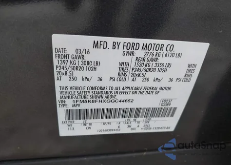 2016 Ford Explorer Limited from USA, damaged, VIN 1FM5K8FHXGGC44652